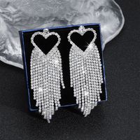 1 Pair Exaggerated Tassel Heart Shape Inlay Rhinestone Rhinestones Drop Earrings main image 2