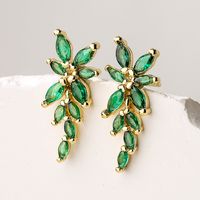 Fashion Leaf Copper Inlay Zircon Drop Earrings 1 Pair main image 2