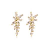 Mode Feuille Le Cuivre Incruster Zircon Boucles D'oreilles 1 Paire sku image 2