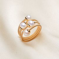 Simple Style Round Alloy Inlaid Pearls Women's Rings 1 Piece main image 4