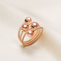 Simple Style Round Alloy Inlaid Pearls Women's Rings 1 Piece sku image 2