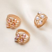 Simple Style Round Alloy Inlaid Pearls Women's Rings 1 Piece main image 2