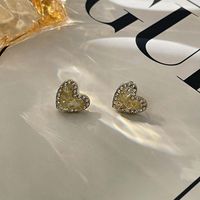 Retro Heart Shape Silver Plated Inlay Artificial Pearls Rhinestones Women's Earrings 1 Pair sku image 4