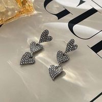 Retro Heart Shape Silver Plated Inlay Artificial Pearls Rhinestones Women's Earrings 1 Pair sku image 14