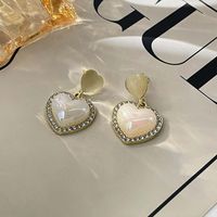 Retro Heart Shape Silver Plated Inlay Artificial Pearls Rhinestones Women's Earrings 1 Pair sku image 6