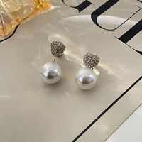 Retro Heart Shape Silver Plated Inlay Artificial Pearls Rhinestones Women's Earrings 1 Pair sku image 13