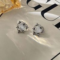 Retro Heart Shape Silver Plated Inlay Artificial Pearls Rhinestones Women's Earrings 1 Pair sku image 15
