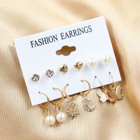 1 Set Fashion Triangle Heart Shape Butterfly Artificial Crystal Imitation Pearl Alloy Women's Earrings sku image 3