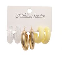 Simple Style Geometric Alloy Resin Inlay Artificial Pearls Rhinestones Women's Hoop Earrings 1 Set main image 4