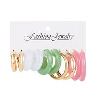 Simple Style Geometric Alloy Resin Inlay Artificial Pearls Rhinestones Women's Hoop Earrings 1 Set sku image 27