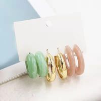 Simple Style Geometric Alloy Resin Inlay Artificial Pearls Rhinestones Women's Hoop Earrings 1 Set sku image 3