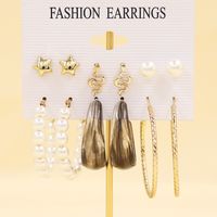 Simple Style Geometric Alloy Resin Inlay Artificial Pearls Rhinestones Women's Hoop Earrings 1 Set sku image 12