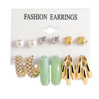 Simple Style Geometric Alloy Resin Inlay Artificial Pearls Rhinestones Women's Hoop Earrings 1 Set sku image 25