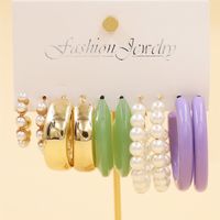 Simple Style Geometric Alloy Resin Inlay Artificial Pearls Rhinestones Women's Hoop Earrings 1 Set sku image 30