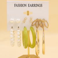 Simple Style Geometric Alloy Resin Inlay Artificial Pearls Rhinestones Women's Hoop Earrings 1 Set sku image 24