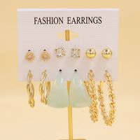 Simple Style Geometric Alloy Resin Inlay Artificial Pearls Rhinestones Women's Hoop Earrings 1 Set sku image 17