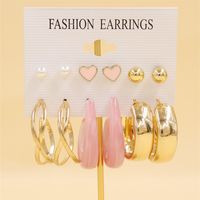 Simple Style Geometric Alloy Resin Inlay Artificial Pearls Rhinestones Women's Hoop Earrings 1 Set sku image 15