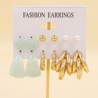 Simple Style Geometric Alloy Resin Inlay Artificial Pearls Rhinestones Women's Hoop Earrings 1 Set sku image 20