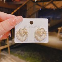 1 Par Moda Letra Cuadrado Forma De Corazón Embutido Perla De Imitación Aleación Piedras Preciosas Artificiales Aretes sku image 7
