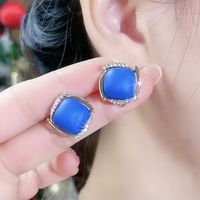 1 Pair Fashion Letter Square Heart Shape Inlay Imitation Pearl Alloy Artificial Gemstones Earrings sku image 24