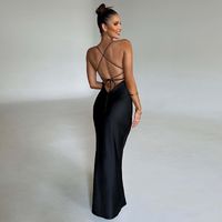Sexy Solid Color V Neck Sleeveless Patchwork Polyester Dresses Maxi Long Dress Pencil Skirt main image 4