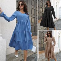 Women's Casual V Neck Ruffles Long Sleeve Solid Color Knee-length Street main image 1