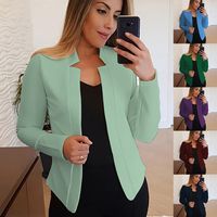 Mujeres Moda Color Sólido Impresión Abertura Abrigo Chaqueta De Sport main image 1