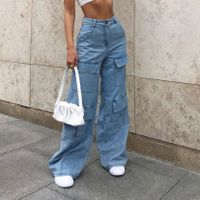 Women's Street Streetwear Solid Color Full Length Multiple Pockets Washed Jeans main image 4