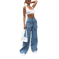 Women's Street Streetwear Solid Color Full Length Multiple Pockets Washed Jeans main image 3