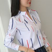 Women's Blouse Long Sleeve Blouses Printing Elegant Stripe main image 5