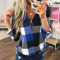 Women's Blouse Long Sleeve Blouses Printing Chain Casual Plaid main image 3