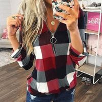Women's Blouse Long Sleeve Blouses Printing Chain Casual Plaid main image 5