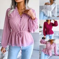 Frau Chiffon-shirt Lange Ärmel Blusen Elegant Runde Punkte Punktmuster main image 6