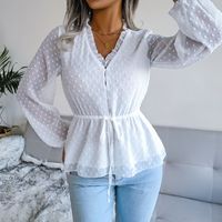 Frau Chiffon-shirt Lange Ärmel Blusen Elegant Runde Punkte Punktmuster main image 3