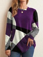 Women's T-shirt Long Sleeve Blouses Printing Button Elegant Color Block main image 4