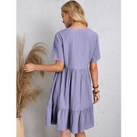 Women's Regular Dress Elegant V Neck Pleated Short Sleeve Solid Color Knee-length Daily main image 7