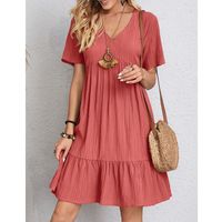 Women's Regular Dress Elegant V Neck Pleated Short Sleeve Solid Color Knee-length Daily main image 8