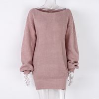 Women's Sweater Dress Elegant Boat Neck Long Sleeve Solid Color Above Knee Daily main image 2