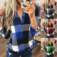 Women's Blouse Long Sleeve Blouses Printing Patchwork Casual Plaid main image 1