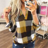 Women's Blouse Long Sleeve Blouses Printing Patchwork Casual Plaid main image 6
