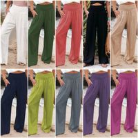 Casual Solid Color 100% Cotton Full Length Washed Wide Leg Pants main image 1