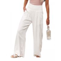 Casual Solid Color 100% Cotton Full Length Washed Wide Leg Pants main image 4