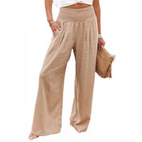 Casual Solid Color 100% Cotton Full Length Washed Wide Leg Pants main image 2