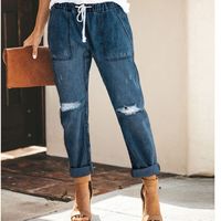 Women's Daily Fashion Solid Color Full Length Washed Ripped Jeans main image 4