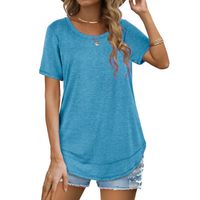 Women's T-shirt Short Sleeve T-shirts Patchwork Casual Solid Color main image 4