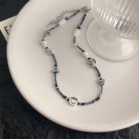 Fashion Heart Shape Smiley Face Alloy Titanium Steel Inlay Artificial Pearls Gem Women's Necklace 1 Piece main image 5
