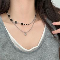 Fashion Heart Shape Smiley Face Alloy Titanium Steel Inlay Artificial Pearls Gem Women's Necklace 1 Piece main image 2