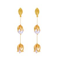 1 Pair Elegant Flower Plating Inlay Alloy Freshwater Pearl Drop Earrings sku image 1