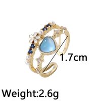 Fashion Heart Shape Flower Copper Enamel Plating Inlay Artificial Pearls Zircon Open Ring 1 Piece main image 5
