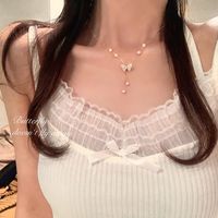 Toller Stil Herzform Perle Schmetterling Titan Stahl Überzug Inlay Künstliche Edelsteine Halskette Mit Anhänger 1 Stück sku image 23